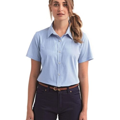 Women's Microcheck Gingham Short Sleeve Cotton Dress Shirt Thumbnail